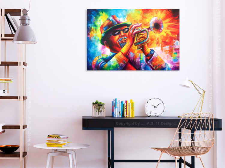 Canvas Print Trumpeter (1-part) wide - colorful man playing the trumpet 127808 additionalImage 3