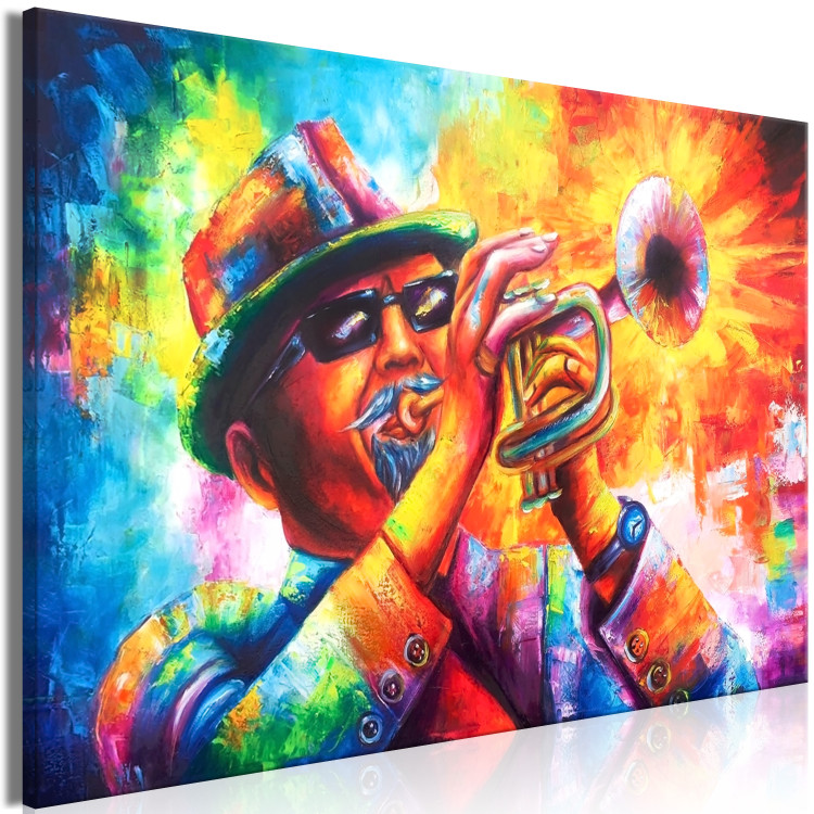 Canvas Print Trumpeter (1-part) wide - colorful man playing the trumpet 127808 additionalImage 2