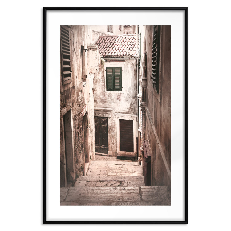 Poster Retro Alley - urban architecture of a stone alleyway in sepia tone 128608 additionalImage 16