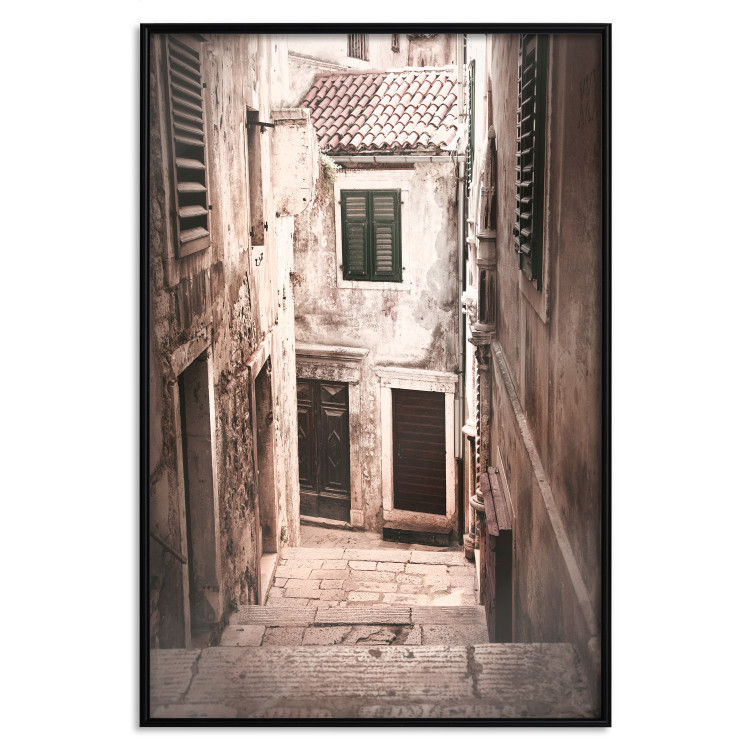 Poster Retro Alley - urban architecture of a stone alleyway in sepia tone 128608 additionalImage 15