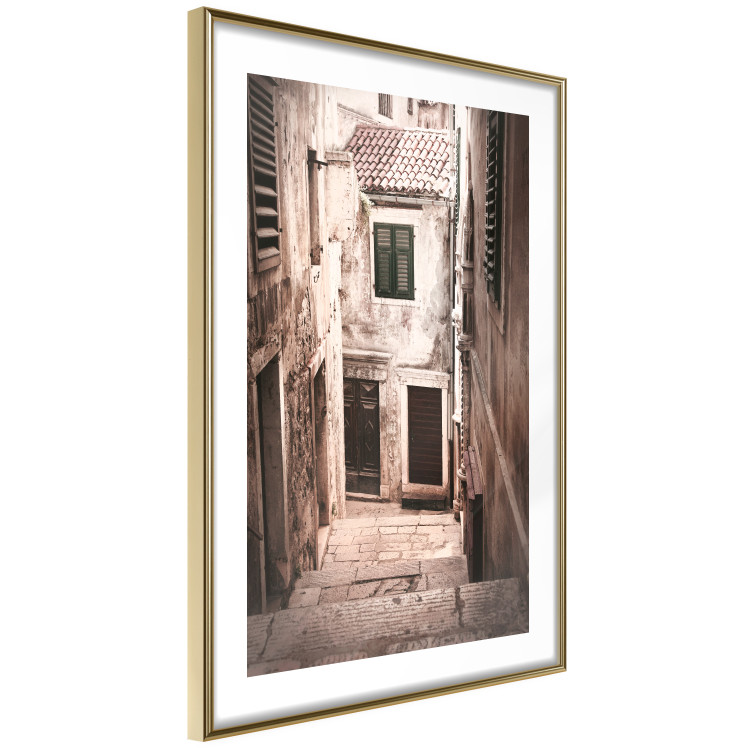 Poster Retro Alley - urban architecture of a stone alleyway in sepia tone 128608 additionalImage 6