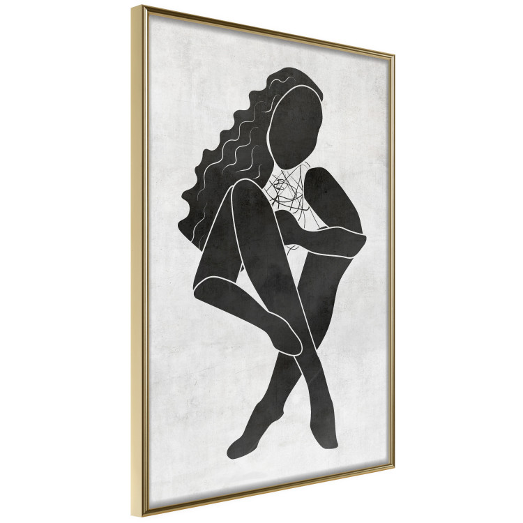 Poster Seated Figure - black silhouette of a seated woman on a gray background 134208 additionalImage 12