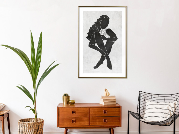 Poster Seated Figure - black silhouette of a seated woman on a gray background 134208 additionalImage 13