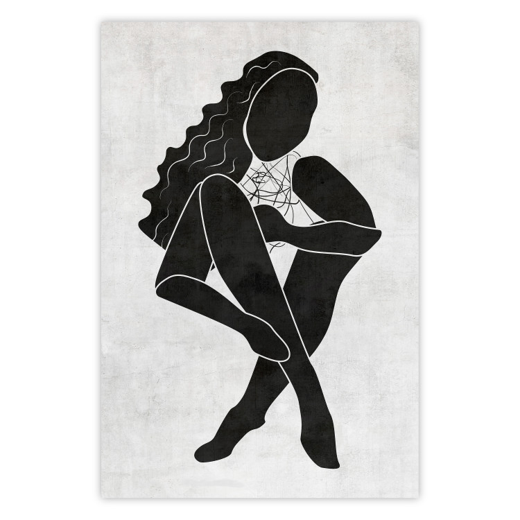 Poster Seated Figure - black silhouette of a seated woman on a gray background 134208