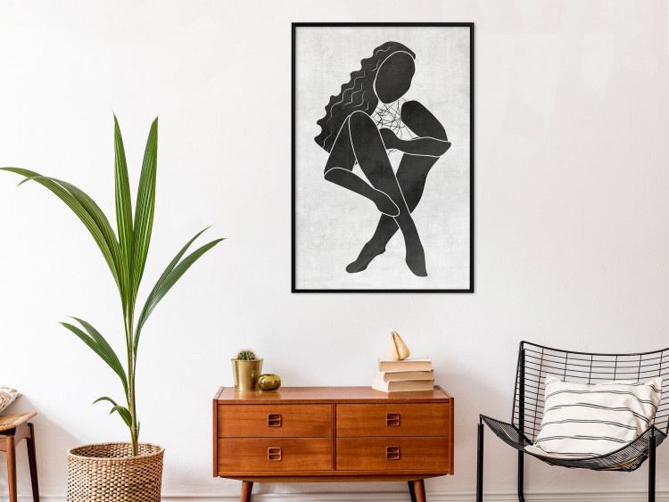 Poster Seated Figure - black silhouette of a seated woman on a gray background 134208 additionalImage 4