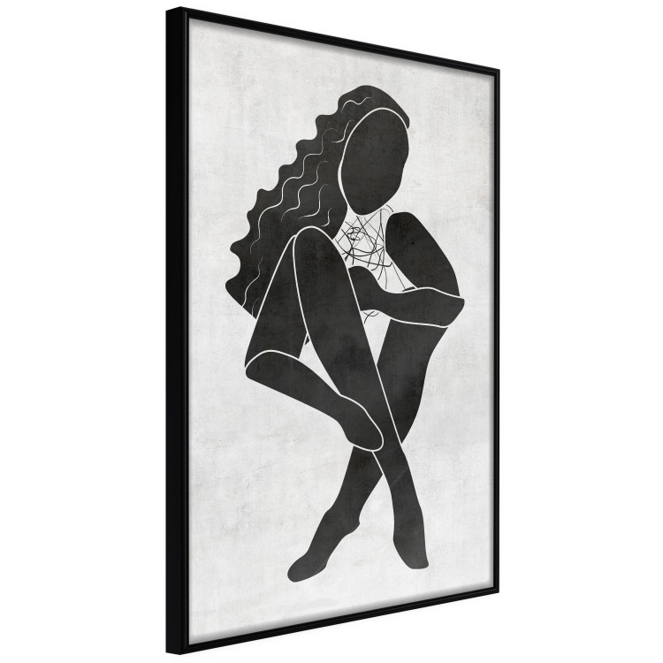 Poster Seated Figure - black silhouette of a seated woman on a gray background 134208 additionalImage 11
