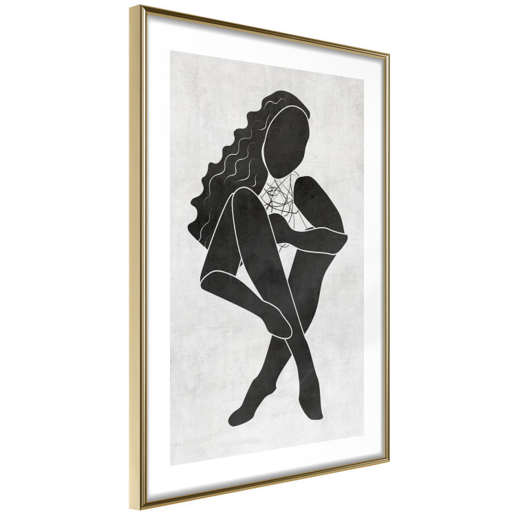 Poster Seated Figure - black silhouette of a seated woman on a gray background 134208 additionalImage 7
