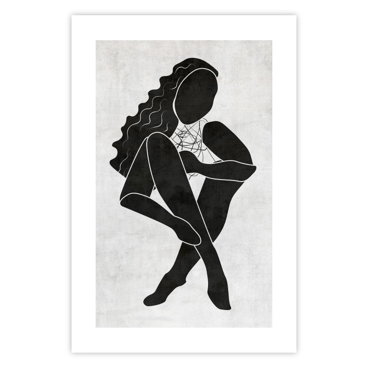 Poster Seated Figure - black silhouette of a seated woman on a gray background 134208 additionalImage 19