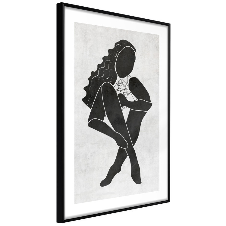 Poster Seated Figure - black silhouette of a seated woman on a gray background 134208 additionalImage 6