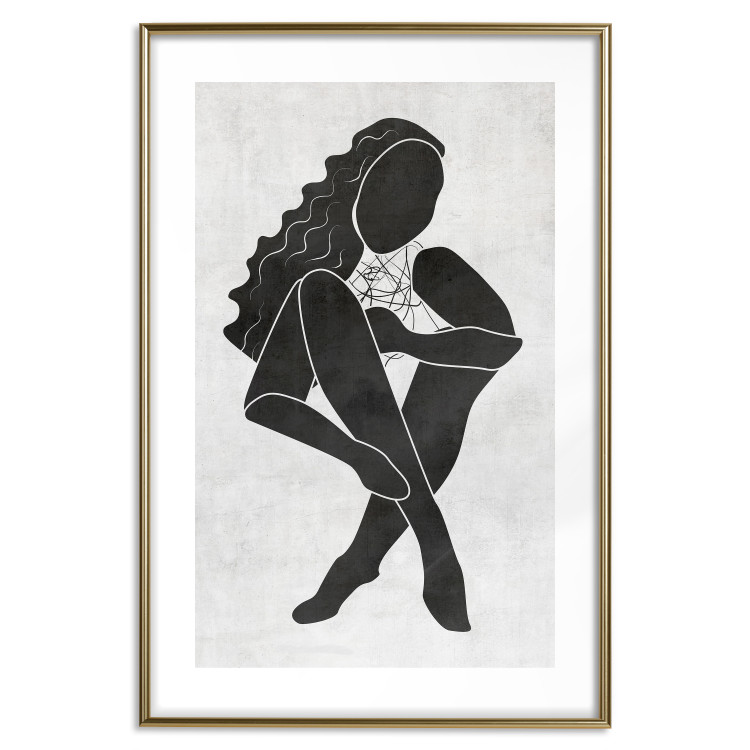 Poster Seated Figure - black silhouette of a seated woman on a gray background 134208 additionalImage 14