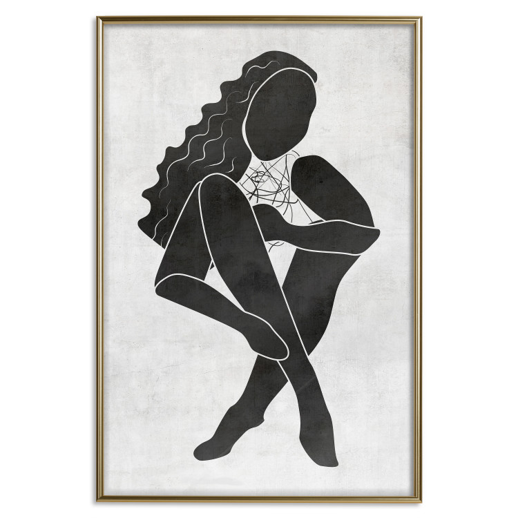 Poster Seated Figure - black silhouette of a seated woman on a gray background 134208 additionalImage 17