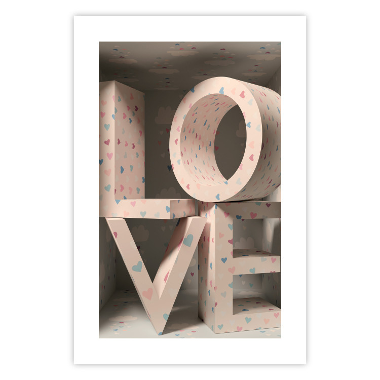 Poster Love in Hearts - texts in heart shapes with 3D effect on a light background 135508 additionalImage 3