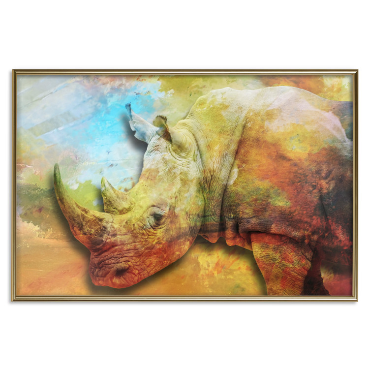 Wall Poster Horizontal Rhino - warm-colored composition with an animal 137008 additionalImage 8