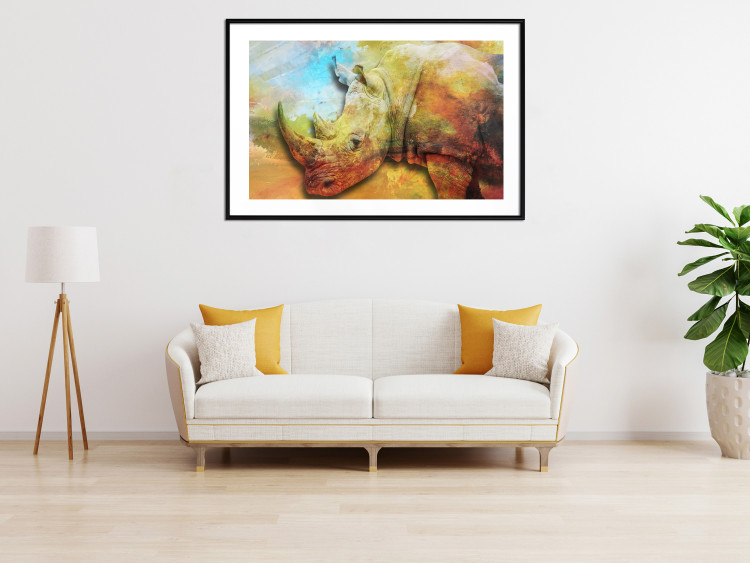 Wall Poster Horizontal Rhino - warm-colored composition with an animal 137008 additionalImage 14