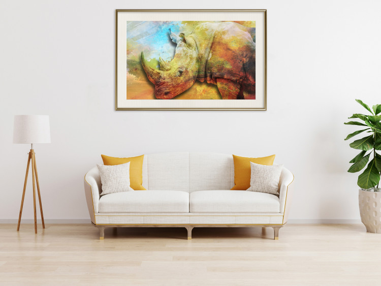 Wall Poster Horizontal Rhino - warm-colored composition with an animal 137008 additionalImage 15