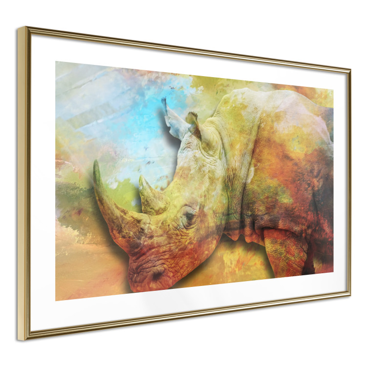 Wall Poster Horizontal Rhino - warm-colored composition with an animal 137008 additionalImage 25