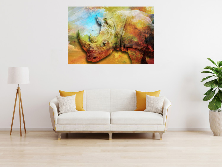 Wall Poster Horizontal Rhino - warm-colored composition with an animal 137008 additionalImage 22