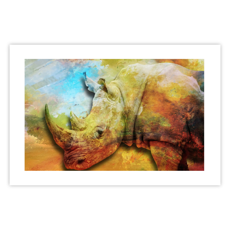 Wall Poster Horizontal Rhino - warm-colored composition with an animal 137008 additionalImage 12
