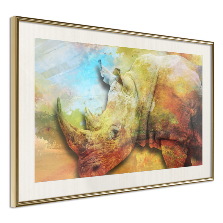 Wall Poster Horizontal Rhino - warm-colored composition with an animal 137008 additionalImage 23