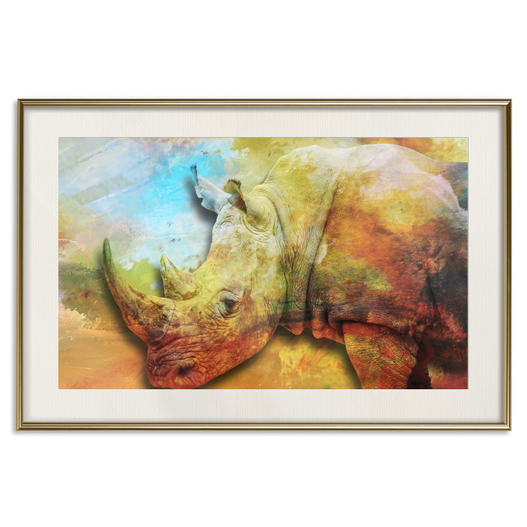 Wall Poster Horizontal Rhino - warm-colored composition with an animal 137008 additionalImage 6