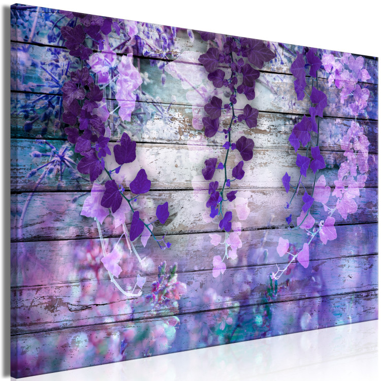 Canvas Art Print Lavender Charm (1-piece) Wide - purple flowers and planks in the background 138608 additionalImage 2