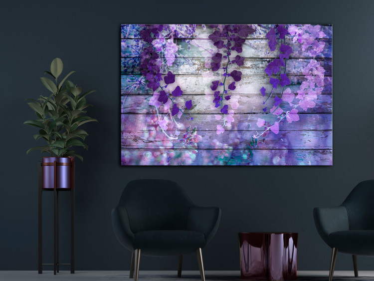 Canvas Art Print Lavender Charm (1-piece) Wide - purple flowers and planks in the background 138608 additionalImage 3