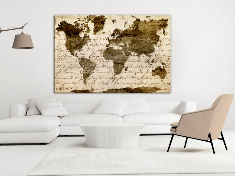 Canvas Art Print Greetings Postcard (1-piece) Wide - sepia world map 143708 additionalImage 3