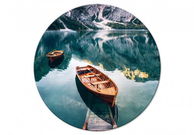 Round Canvas Mountain Oasis - Photo of Boats on a Turquoise Lake 148608