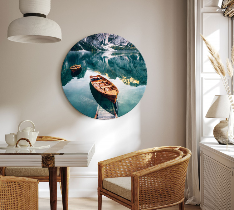 Round Canvas Mountain Oasis - Photo of Boats on a Turquoise Lake 148608 additionalImage 3