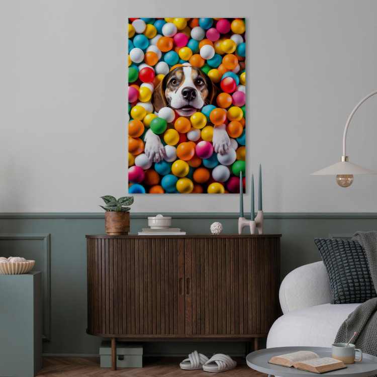 Canvas Art Print AI Beagle Dog - Animal Sunk in Colorful Balls - Vertical 150208 additionalImage 3