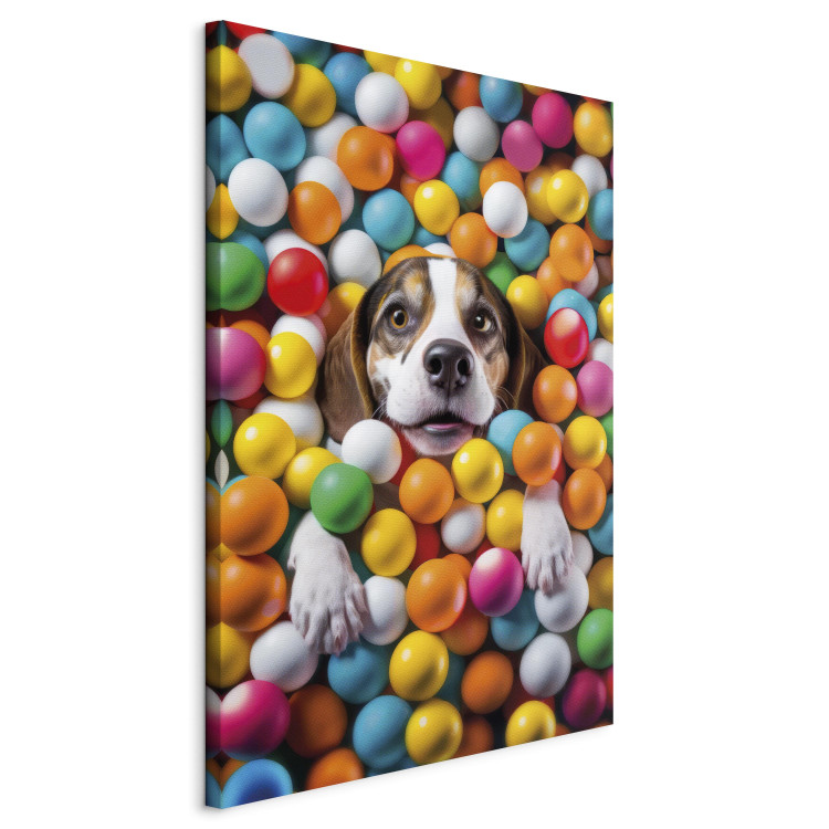 Canvas Art Print AI Beagle Dog - Animal Sunk in Colorful Balls - Vertical 150208 additionalImage 2