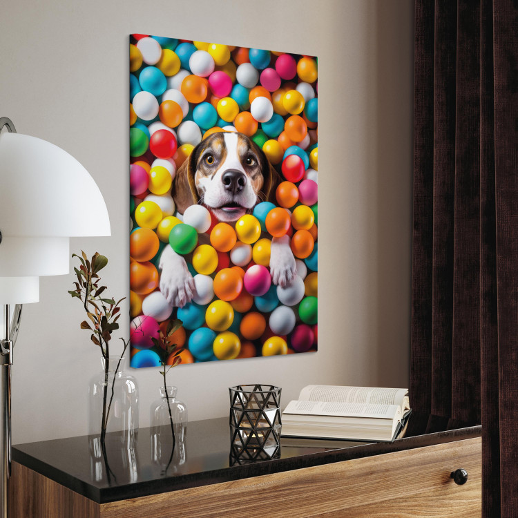 Canvas Art Print AI Beagle Dog - Animal Sunk in Colorful Balls - Vertical 150208 additionalImage 5