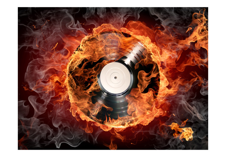 Wall Mural Rock Music - Vinyl record surrounded by flames, fire, and smoke 61108 additionalImage 1