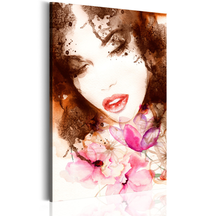 Canvas Art Print Dressed in flowers - sensual portrait of a woman with pink plants 64408 additionalImage 2