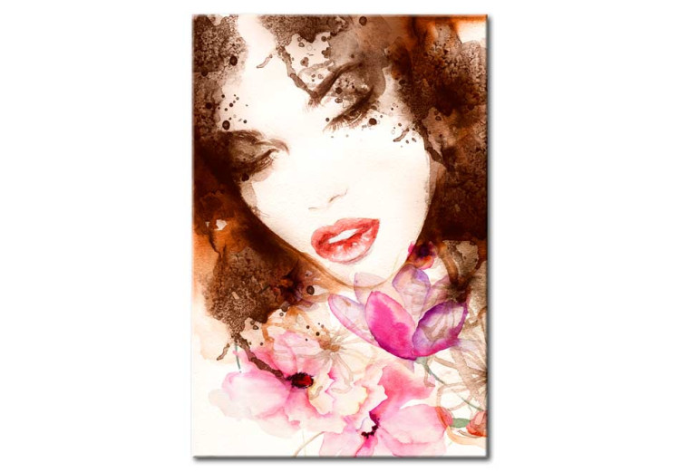 Canvas Art Print Dressed in flowers - sensual portrait of a woman with pink plants 64408
