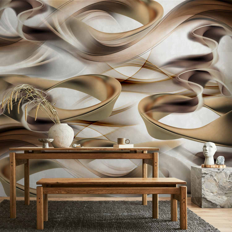 Photo Wallpaper Abstract with Waves - Artistic Composition of Beige-Brown Waves 64808 additionalImage 6