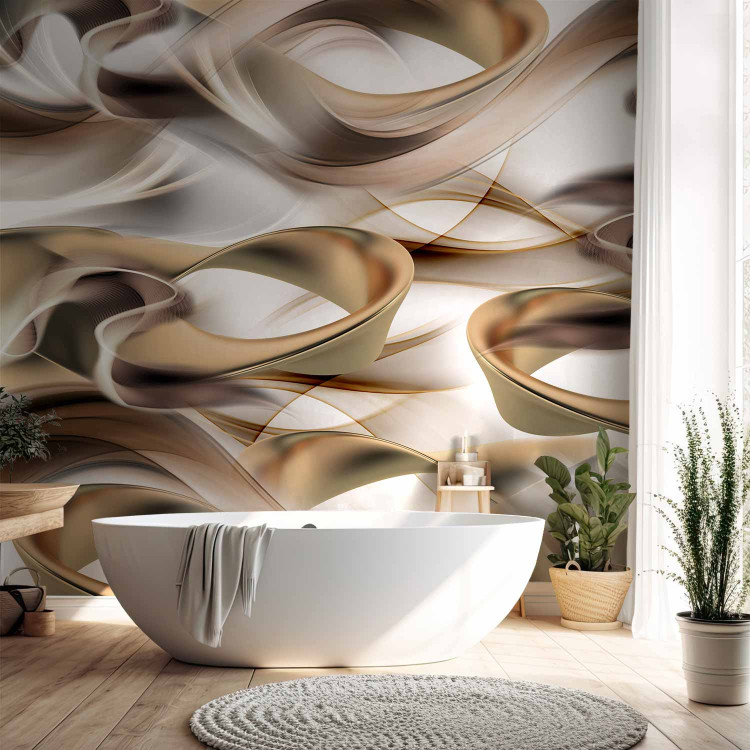 Photo Wallpaper Abstract with Waves - Artistic Composition of Beige-Brown Waves 64808 additionalImage 8