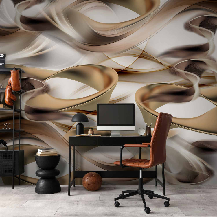 Photo Wallpaper Abstract with Waves - Artistic Composition of Beige-Brown Waves 64808 additionalImage 4
