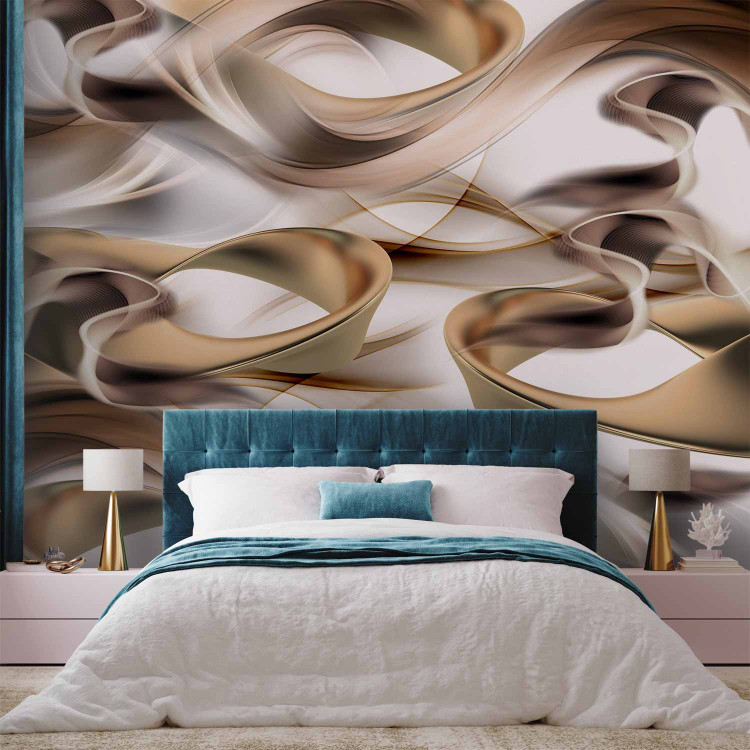 Photo Wallpaper Abstract with Waves - Artistic Composition of Beige-Brown Waves 64808 additionalImage 2