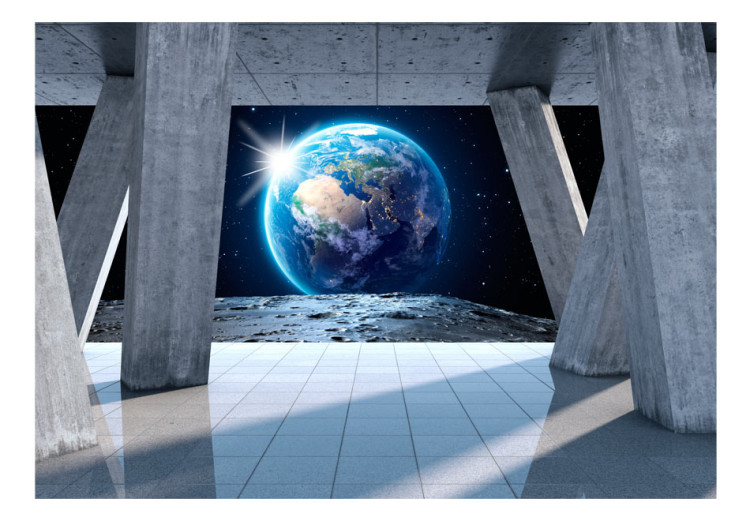 Photo Wallpaper Concrete architecture of a galaxy - space landscape with moon and Earth 72508 additionalImage 1