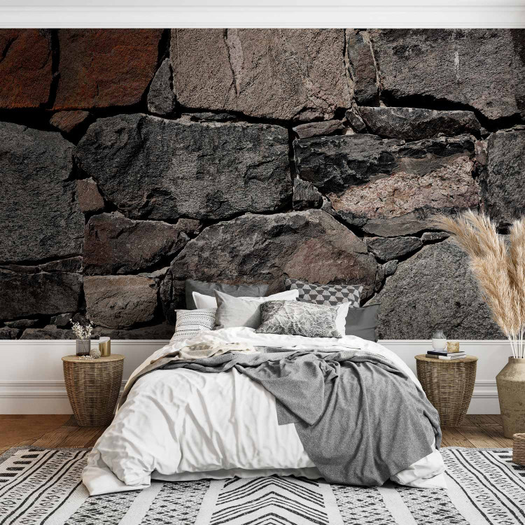 Photo Wallpaper Brown stones - textured background of irregular stone blocks 92908 additionalImage 2