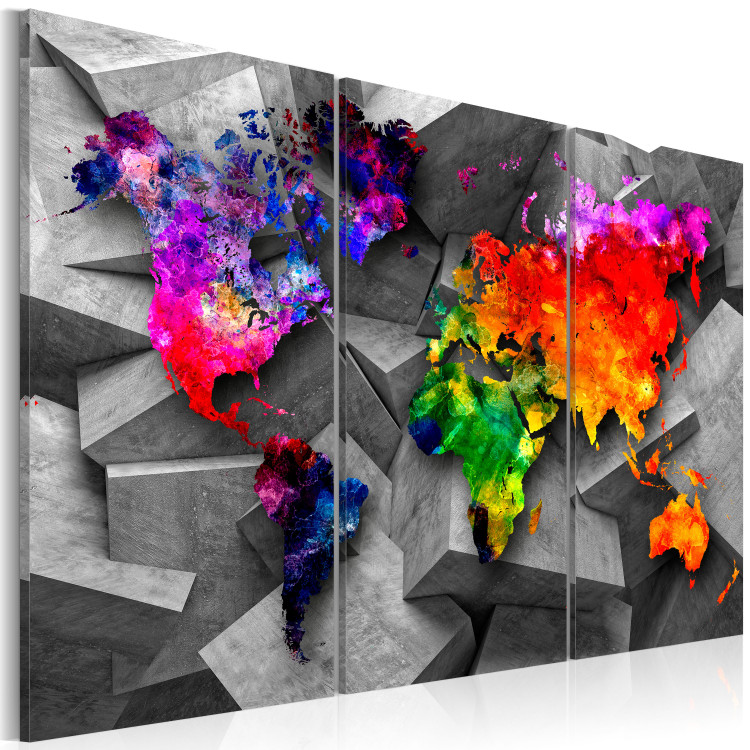 Canvas World Symmetry (3-piece) - Colorful World Map with a 3D Effect 93808 additionalImage 2
