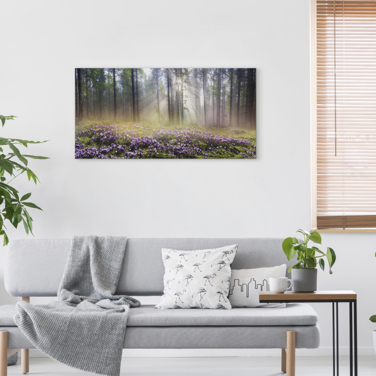 Canvas Print Purple Meadow (1-part) Wide - Landscape of Forest and Spring Flowers 108218 additionalImage 3