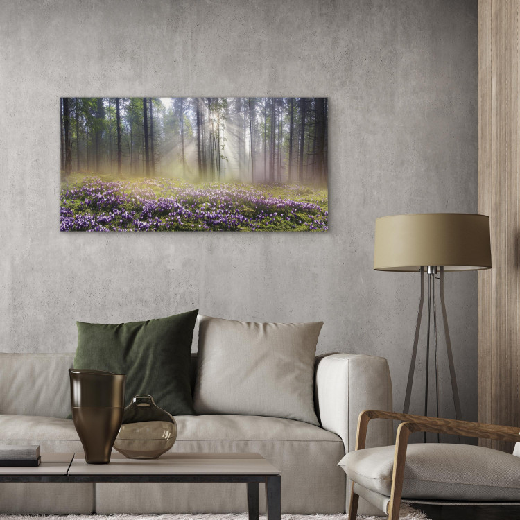 Canvas Print Purple Meadow (1-part) Wide - Landscape of Forest and Spring Flowers 108218 additionalImage 5