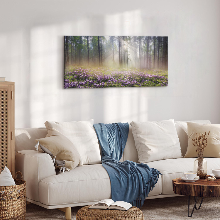 Canvas Print Purple Meadow (1-part) Wide - Landscape of Forest and Spring Flowers 108218 additionalImage 4
