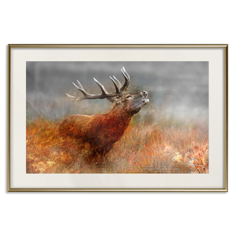 Poster Roaring Deer - woodland animal against an autumnal field landscape 114418 additionalImage 23