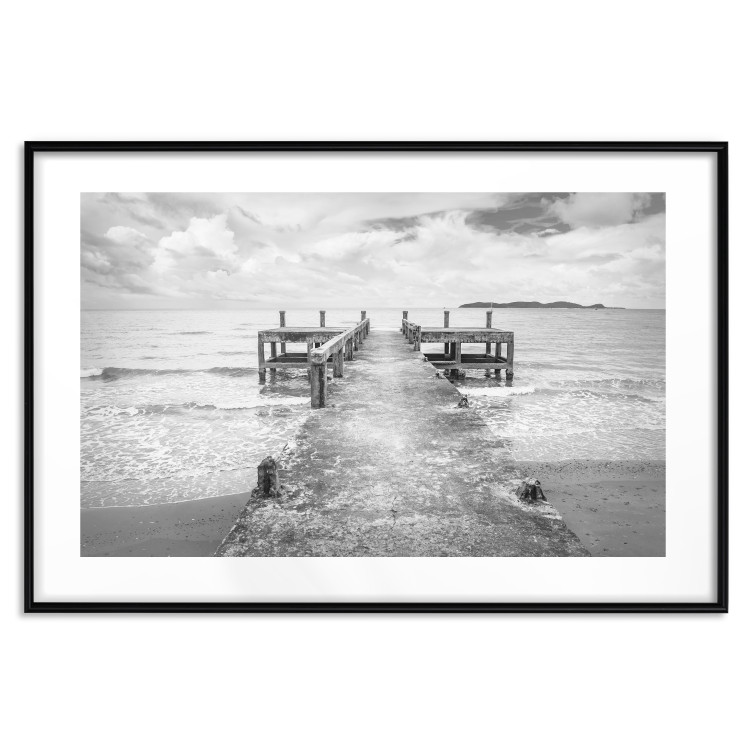 Wall Poster Concrete pier - black and white seascape with view of sea waves 114918 additionalImage 16