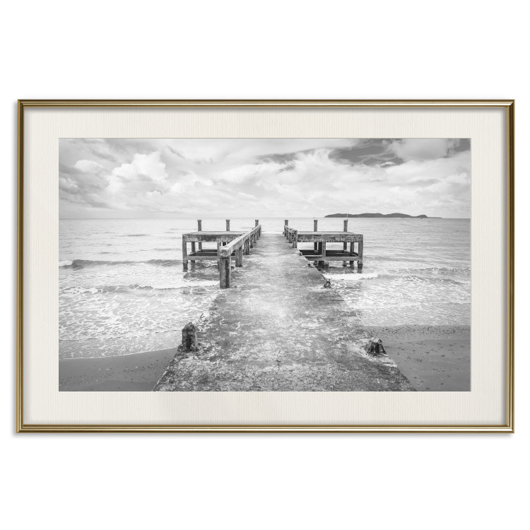 Wall Poster Concrete pier - black and white seascape with view of sea waves 114918 additionalImage 27