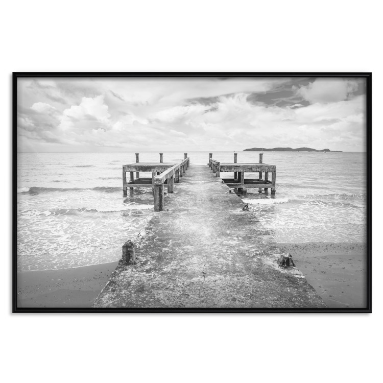 Wall Poster Concrete pier - black and white seascape with view of sea waves 114918 additionalImage 20