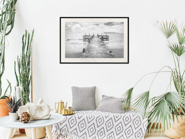 Wall Poster Concrete pier - black and white seascape with view of sea waves 114918 additionalImage 22